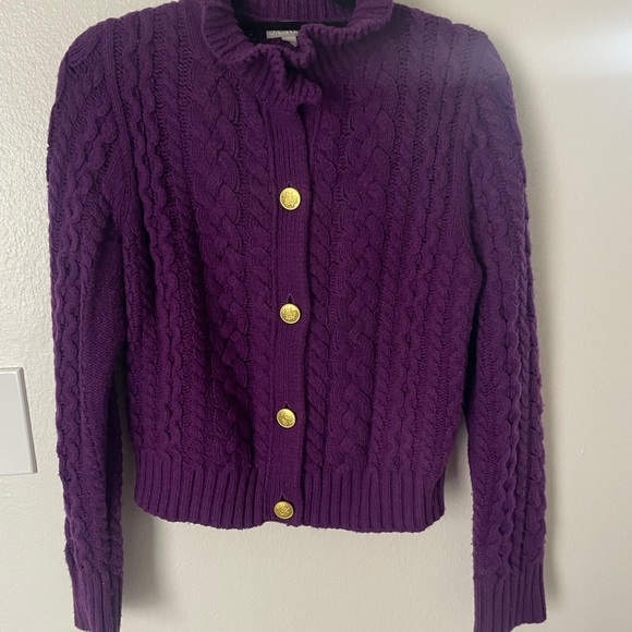 J. Crew Purple Cable Knit Cardigan with Gold Buttons - Picture 1 of 5